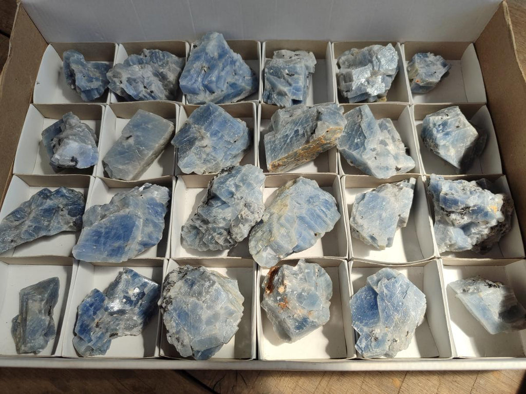 Natural Sky Blue Calcite Specimens with Metallic Titanium and Hematite x 24 From Spitzkop, Namibia - Toprock Gemstones and Minerals 