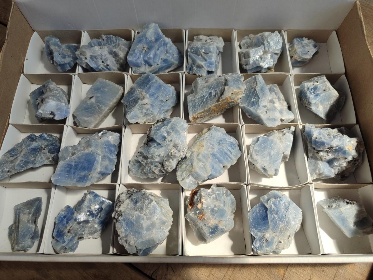 Natural Sky Blue Calcite Specimens with Metallic Titanium and Hematite x 24 From Spitzkop, Namibia - Toprock Gemstones and Minerals 