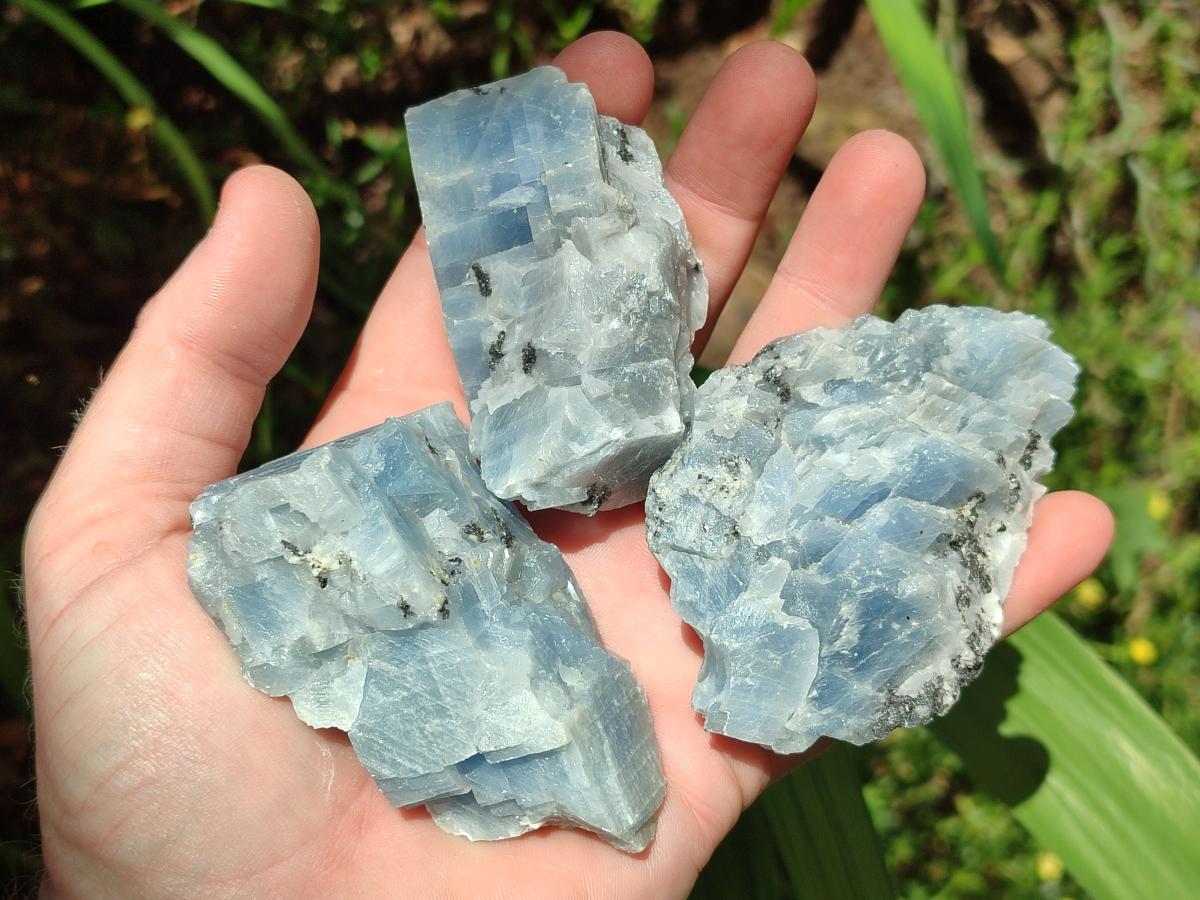Natural Sky Blue Calcite Specimens with Metallic Titanium and Hematite x 24 From Spitzkop, Namibia - Toprock Gemstones and Minerals 