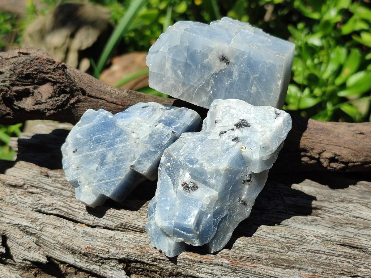 Natural Sky Blue Calcite Specimens with Metallic Titanium and Hematite x 24 From Spitzkop, Namibia - Toprock Gemstones and Minerals 