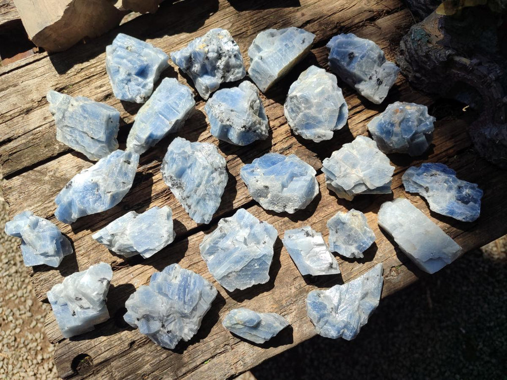 Natural Sky Blue Calcite Specimens with Metallic Titanium and Hematite x 24 From Spitzkop, Namibia - Toprock Gemstones and Minerals 