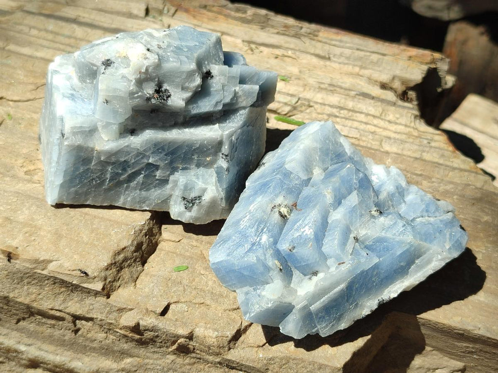 Natural Sky Blue Calcite Specimens with Metallic Titanium and Hematite x 24 From Spitzkop, Namibia - Toprock Gemstones and Minerals 