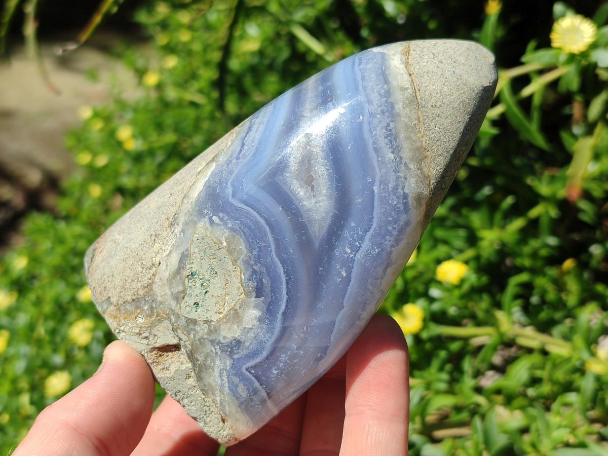 Polished and Natural Blue Lace Agate Standing Display Pieces x 2 From Nsanje, Malawi - Toprock Gemstones and Minerals 