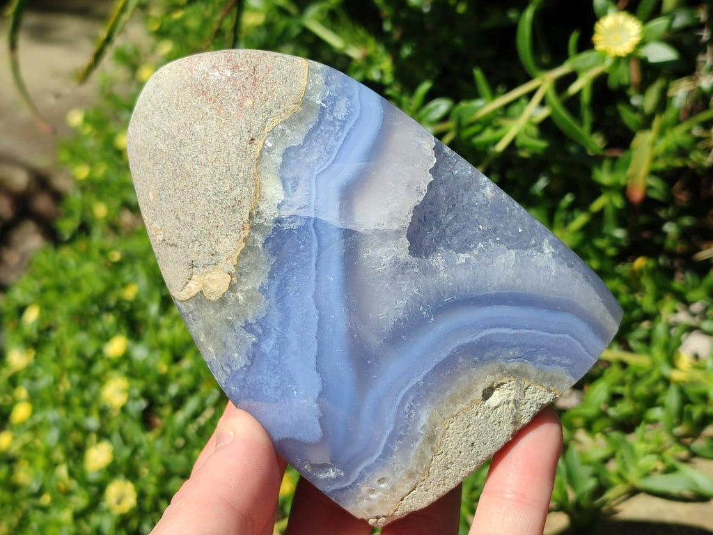 Polished and Natural Blue Lace Agate Standing Display Pieces x 2 From Nsanje, Malawi - Toprock Gemstones and Minerals 