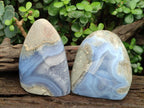 Polished and Natural Blue Lace Agate Standing Display Pieces x 2 From Nsanje, Malawi - Toprock Gemstones and Minerals 