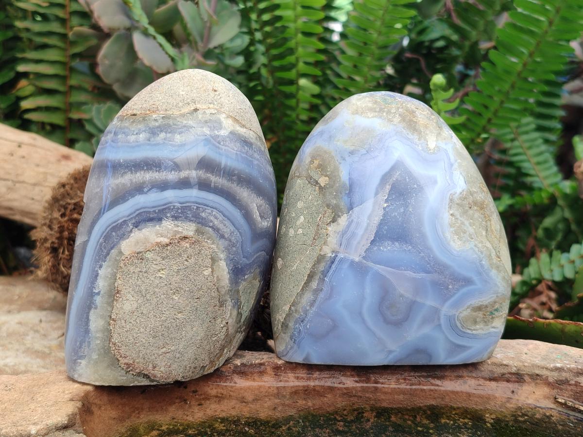 Polished and Natural Blue Lace Agate Standing Display Pieces x 2 From Nsanje, Malawi - Toprock Gemstones and Minerals 
