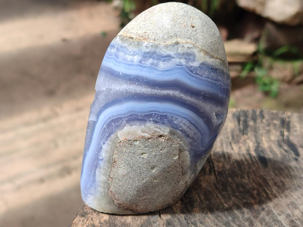 Polished and Natural Blue Lace Agate Standing Display Pieces x 2 From Nsanje, Malawi - Toprock Gemstones and Minerals 
