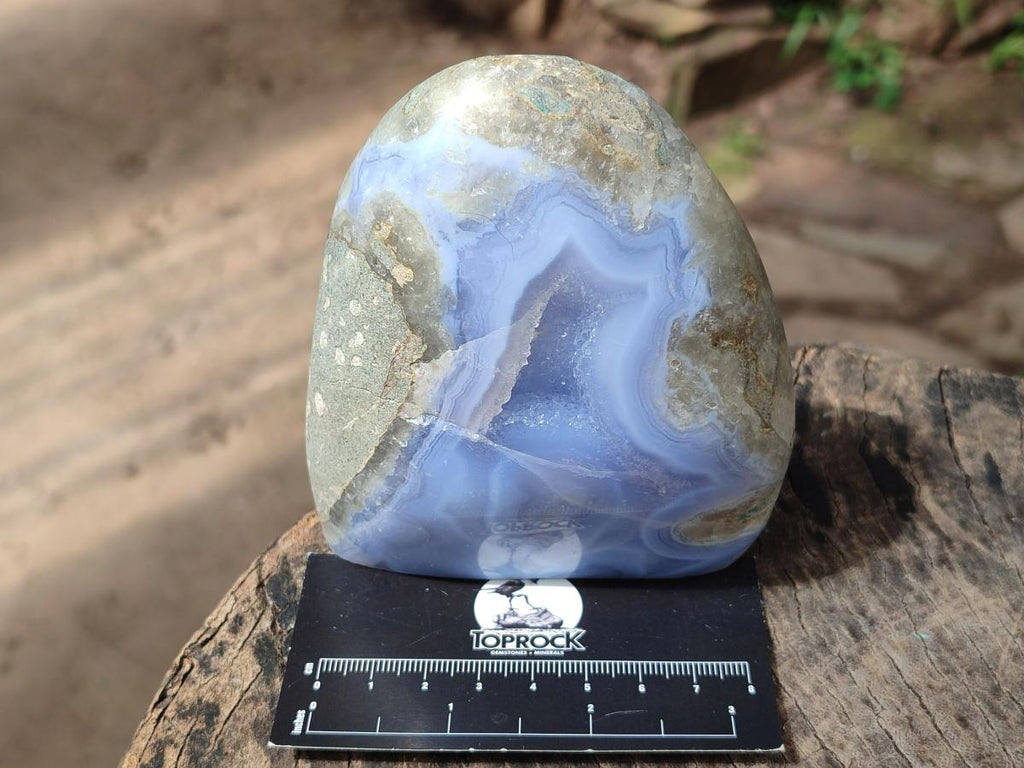Polished and Natural Blue Lace Agate Standing Display Pieces x 2 From Nsanje, Malawi - Toprock Gemstones and Minerals 