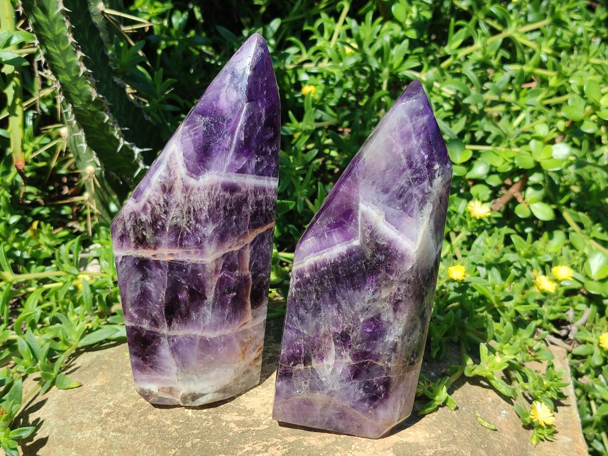 Polished Chevron Amethyst Display Crystals x 2 From Zambia - Toprock Gemstones and Minerals 