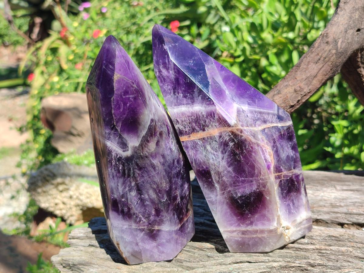 Polished Chevron Amethyst Display Crystals x 2 From Zambia - Toprock Gemstones and Minerals 