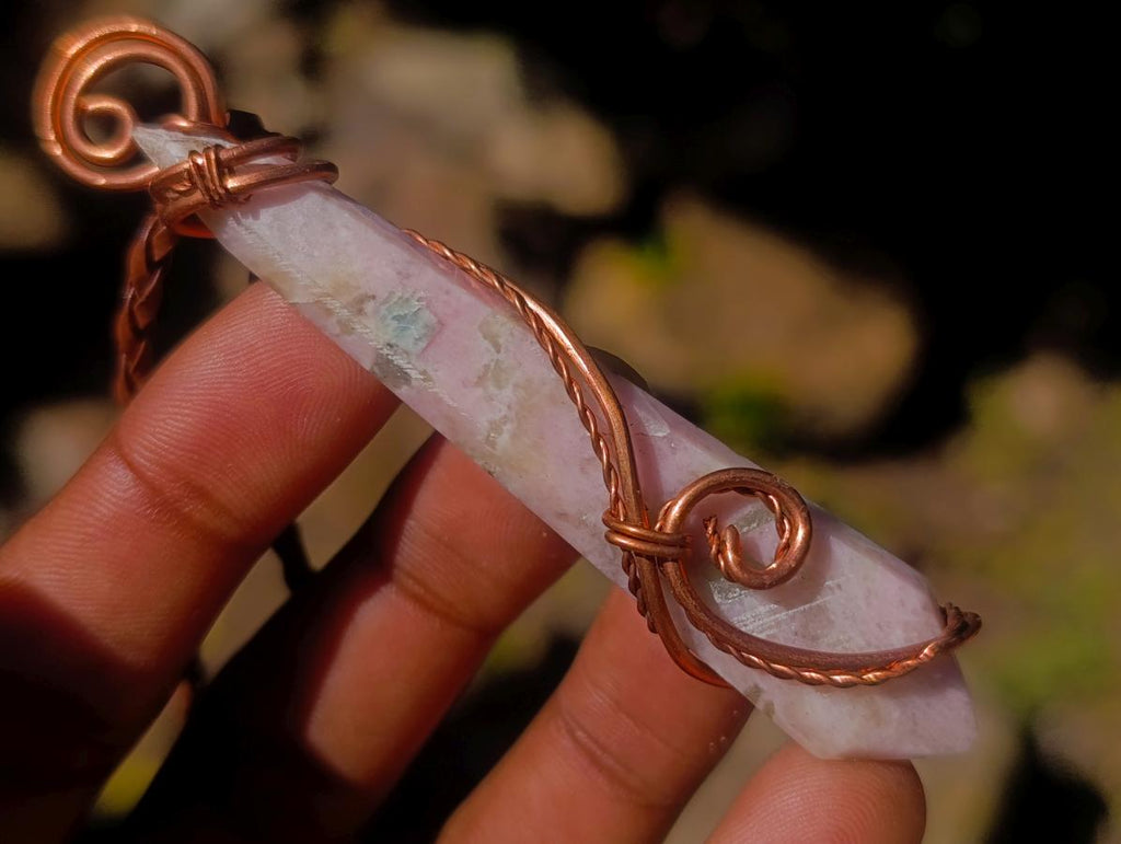 Hand Made Thulite Copper Wire Wrapped Double Terminated Necklaces x 12 From Mozambique - Toprock Gemstones and Minerals 