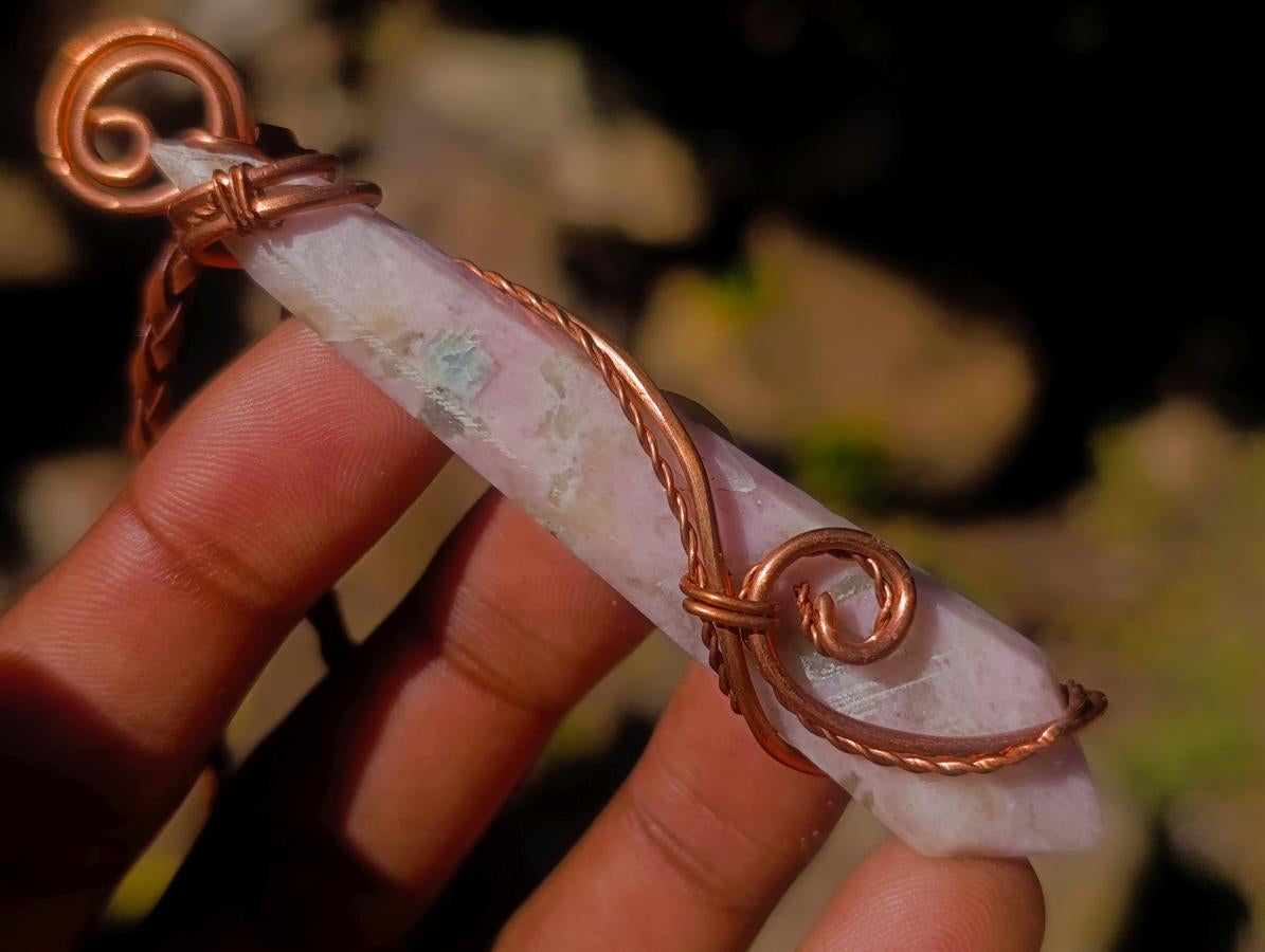 Hand Made Thulite Copper Wire Wrapped Double Terminated Necklaces x 12 From Mozambique - Toprock Gemstones and Minerals 