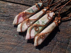 Hand Made Thulite Copper Wire Wrapped Double Terminated Necklaces x 12 From Mozambique - Toprock Gemstones and Minerals 