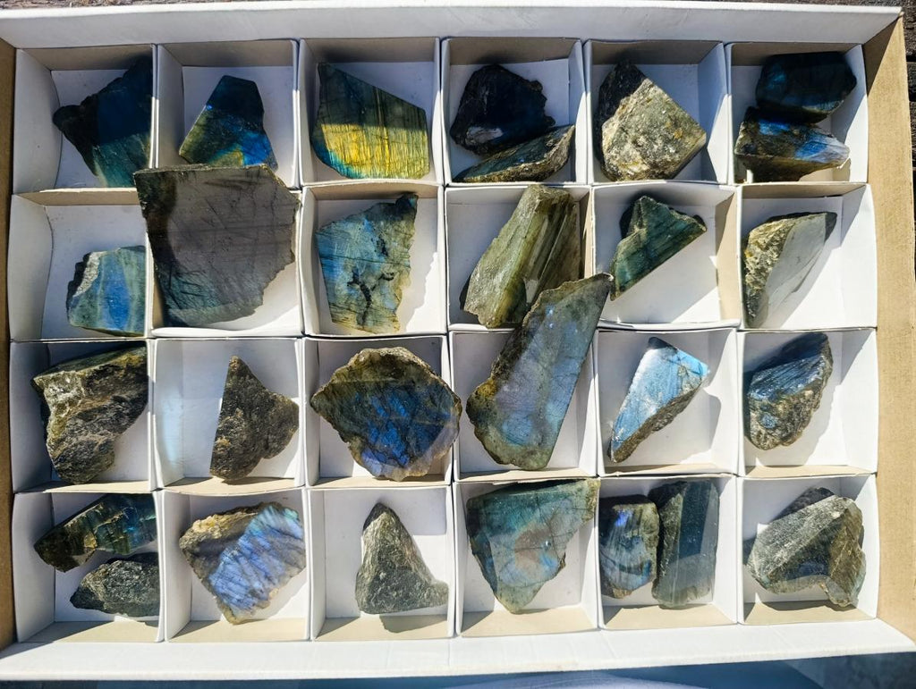 Polished One Side Labradorite Slices x 28 From Madagascar - Toprock Gemstones and Minerals 