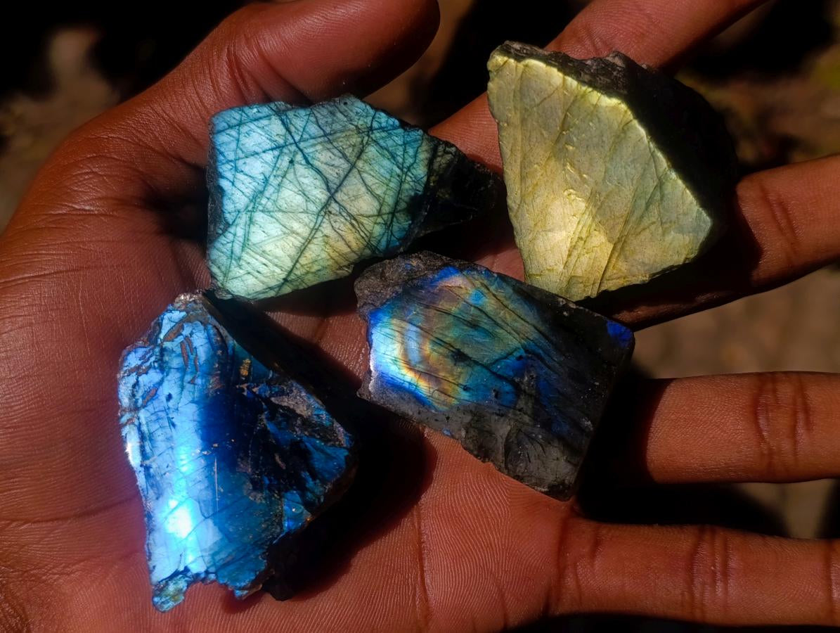 Polished One Side Labradorite Slices x 28 From Madagascar - Toprock Gemstones and Minerals 