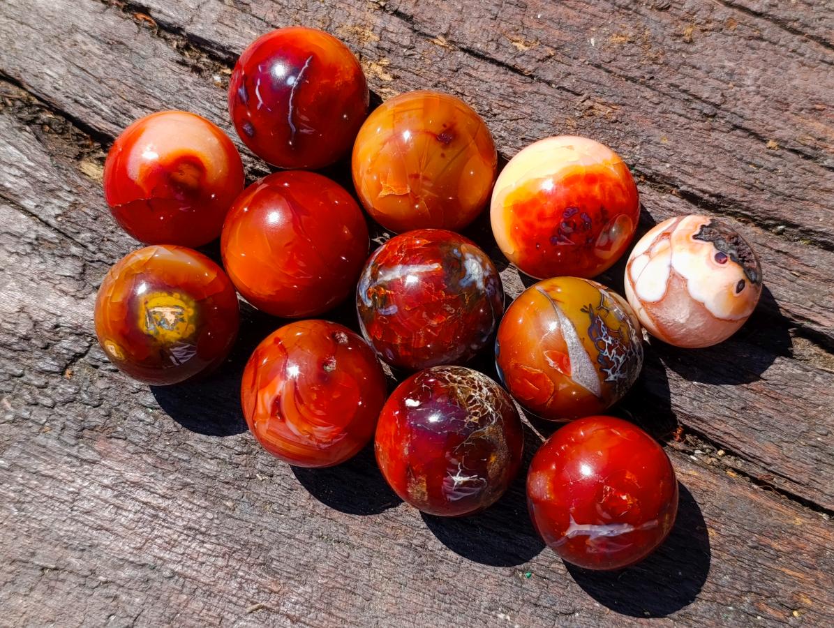 Polished Carnelian Agate Gemstone Spheres x 12 From Madagascar - Toprock Gemstones and Minerals 