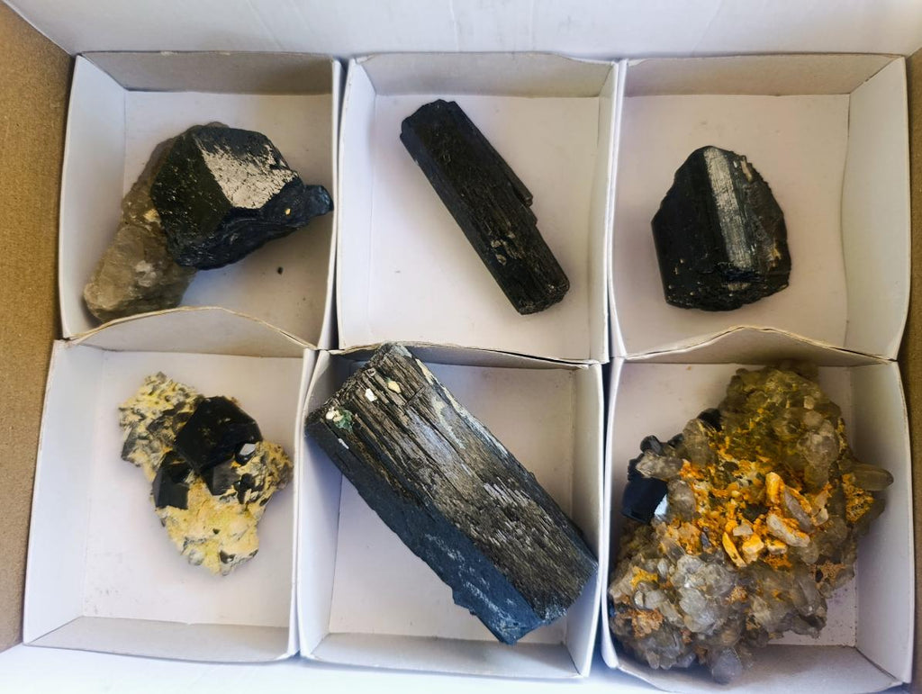 Natural Schorl Black Tourmaline with Associated Minerals x 6 From Erongo, Namibia - Toprock Gemstones and Minerals 