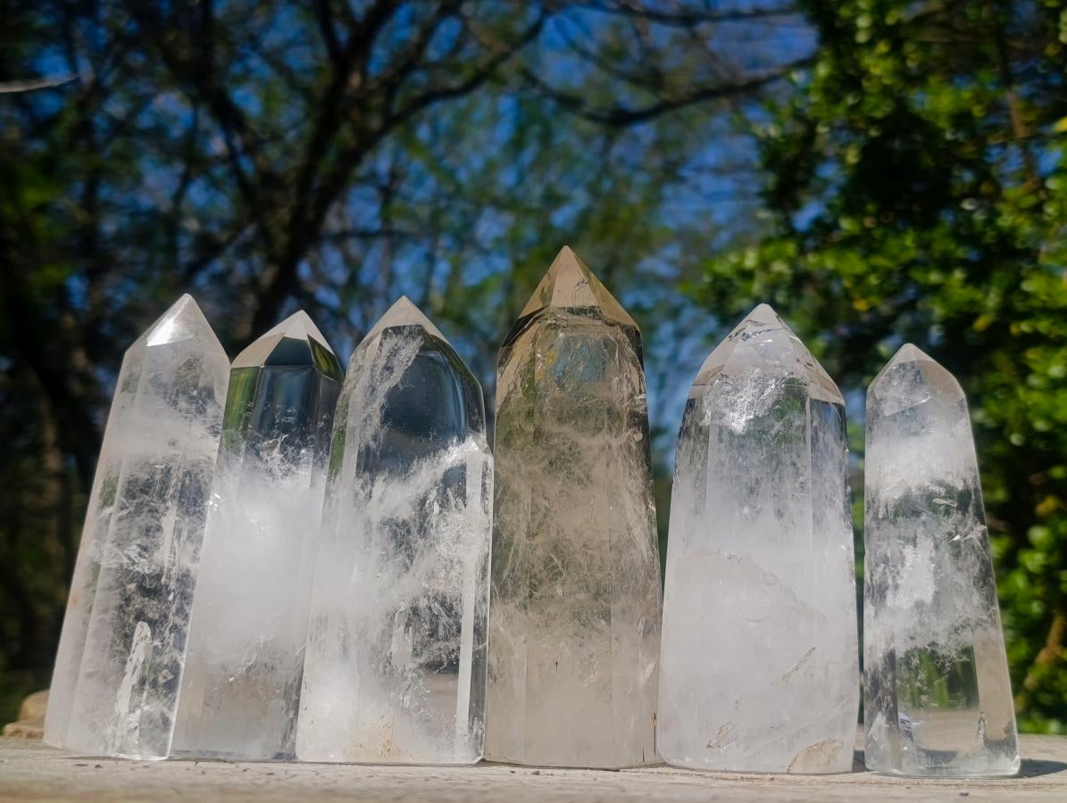 Polished Long Clear Quartz Crystals x 6 From Madagascar - Toprock Gemstones and Minerals 