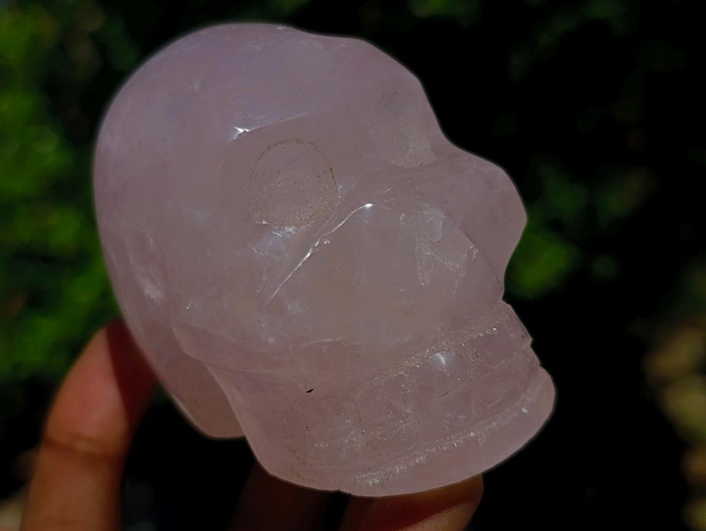 Hand Made Gemmy Rose Quartz Skull Carvings x 6 From Madagascar - Toprock Gemstones and Minerals 