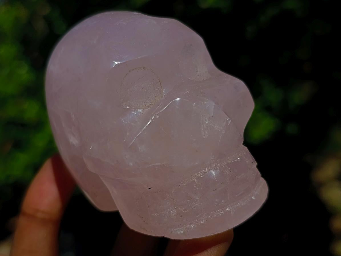Hand Made Gemmy Rose Quartz Skull Carvings x 6 From Madagascar - Toprock Gemstones and Minerals 