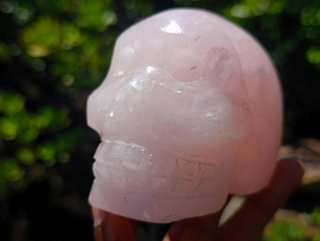 Hand Made Gemmy Rose Quartz Skull Carvings x 6 From Madagascar - Toprock Gemstones and Minerals 