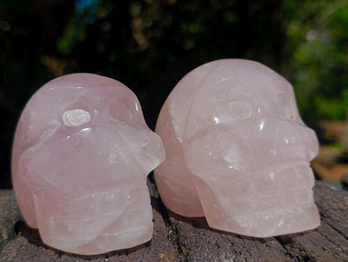 Hand Made Gemmy Rose Quartz Skull Carvings x 6 From Madagascar - Toprock Gemstones and Minerals 