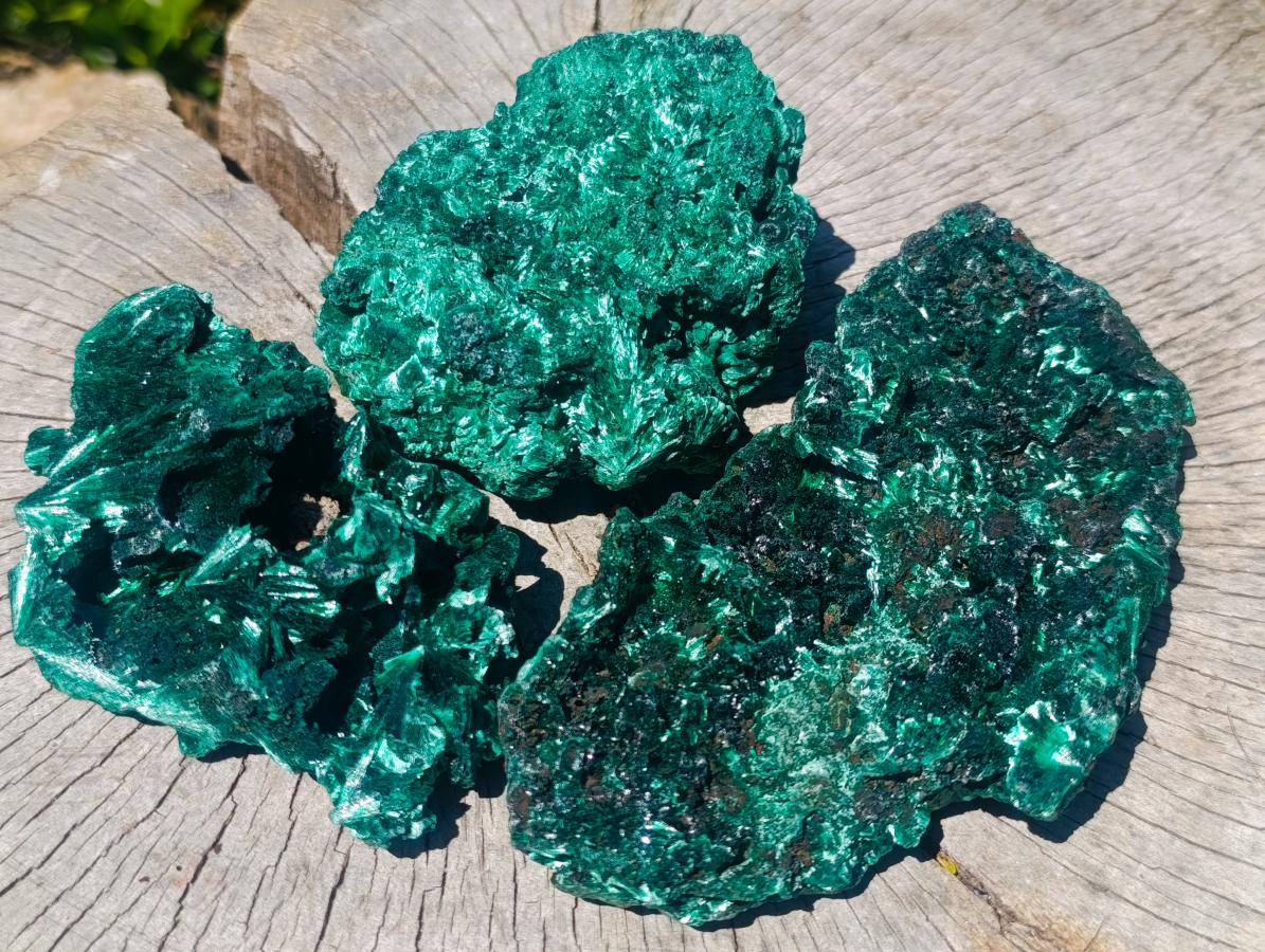 Natural Silky Malachite Specimens x 3 From Kasompe, Congo - Toprock Gemstones and Minerals 