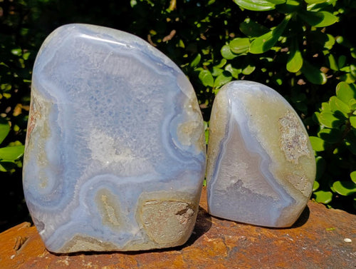 Polished and Natural Blue Lace Agate Standing Display Pieces x 2 From Nsanje, Malawi - Toprock Gemstones and Minerals 