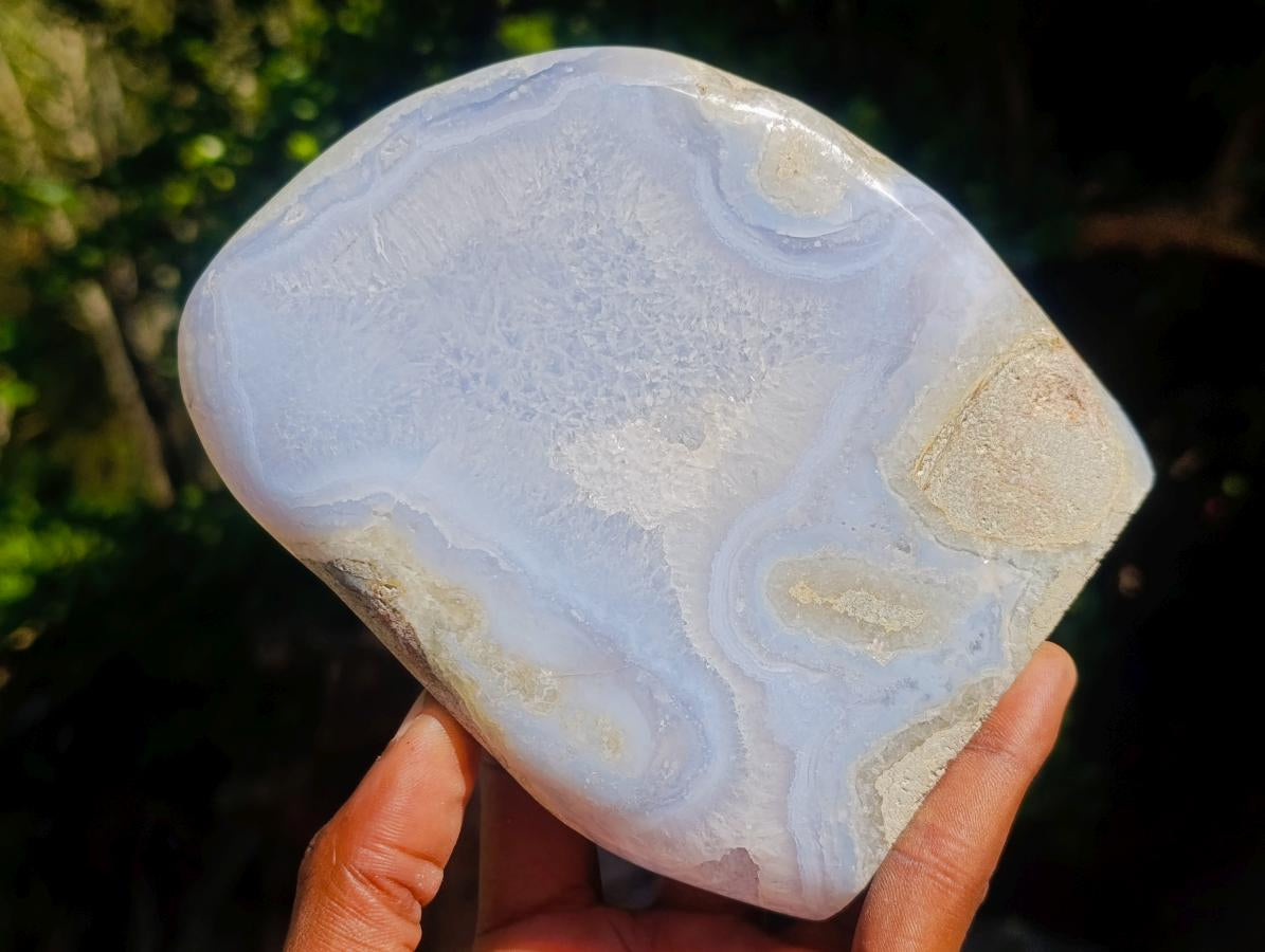 Polished and Natural Blue Lace Agate Standing Display Pieces x 2 From Nsanje, Malawi - Toprock Gemstones and Minerals 