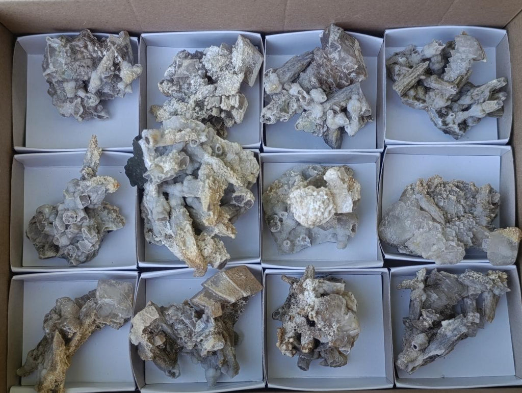 Natural Rhomboherdral and Spearhead Calcite Cluster Specimens x 12 From Albert's Mountain, Lesotho - Toprock Gemstones and Minerals 