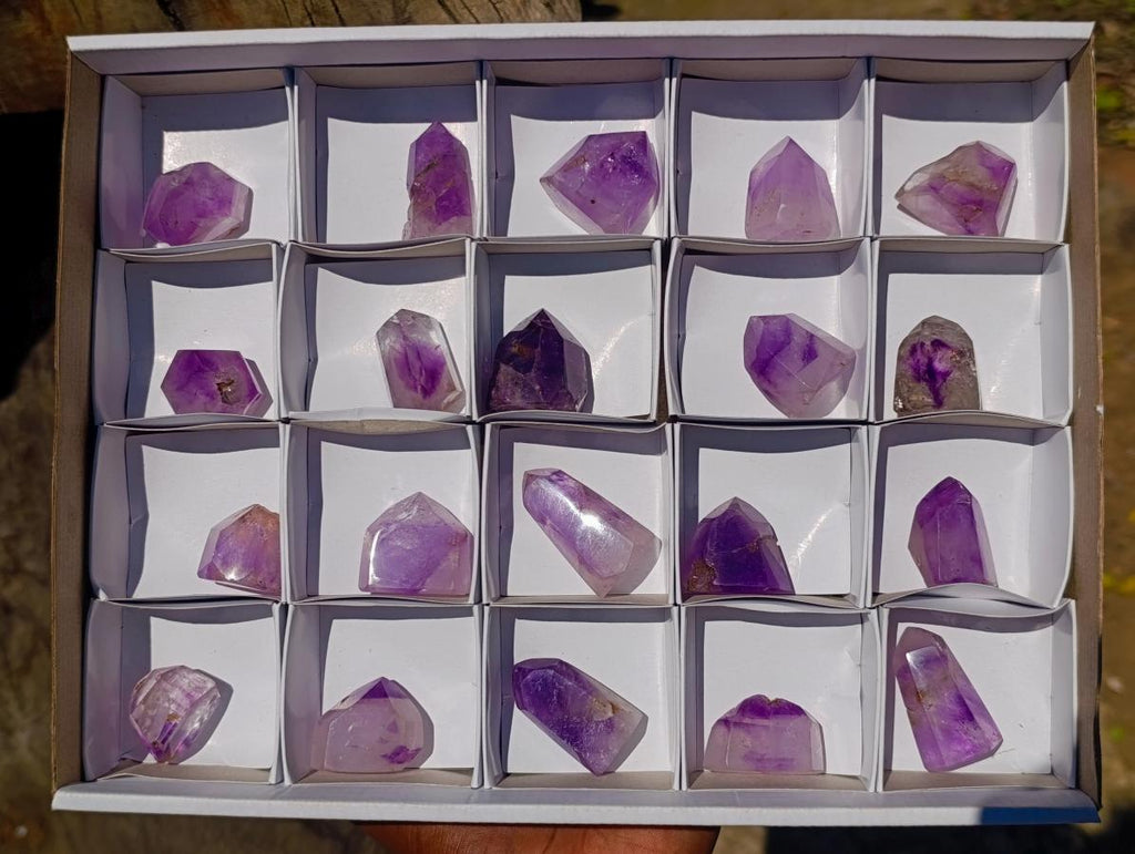 Polished Window Amethyst Crystals x 20 From Akansobe, Madagascar - Toprock Gemstones and Minerals 