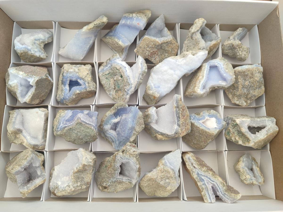 Natural Blue Lace Agate Geode Specimens x 24 From Nsanje, Malawi - Toprock Gemstones and Minerals 