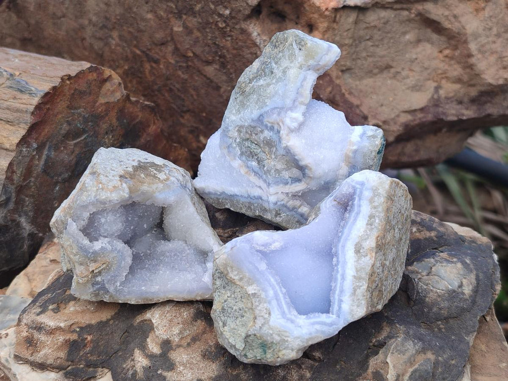 Natural Blue Lace Agate Geode Specimens x 24 From Nsanje, Malawi - Toprock Gemstones and Minerals 