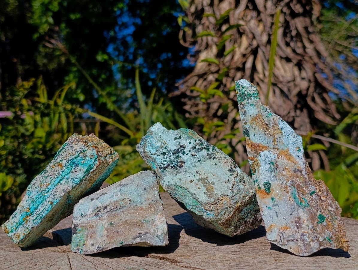 Natural Drusy Coated Chrysocolla Dolomite Specimens with Crystalline Malachite x 4 From Lupoto Mine, Congo - Toprock Gemstones and Minerals 