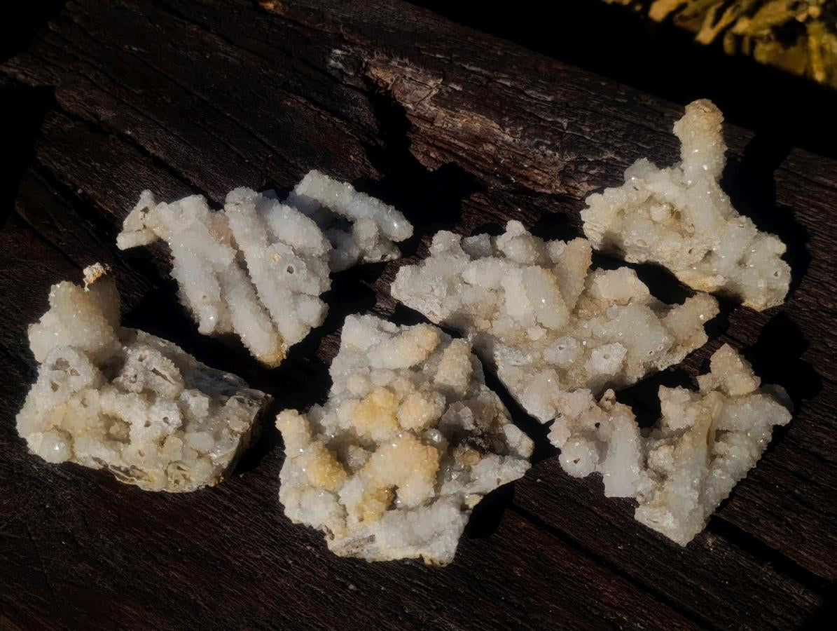Natural Drusy Snow Finger Quartz Coated Clusters x 6 From Albert's Mountain, Lesotho - Toprock Gemstones and Minerals 