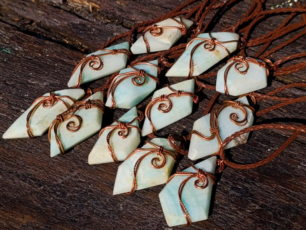Hand Made Blue Smithsonite Copper Wire Wrapped Stone Necklaces x 12 From Congo - Toprock Gemstones and Minerals 