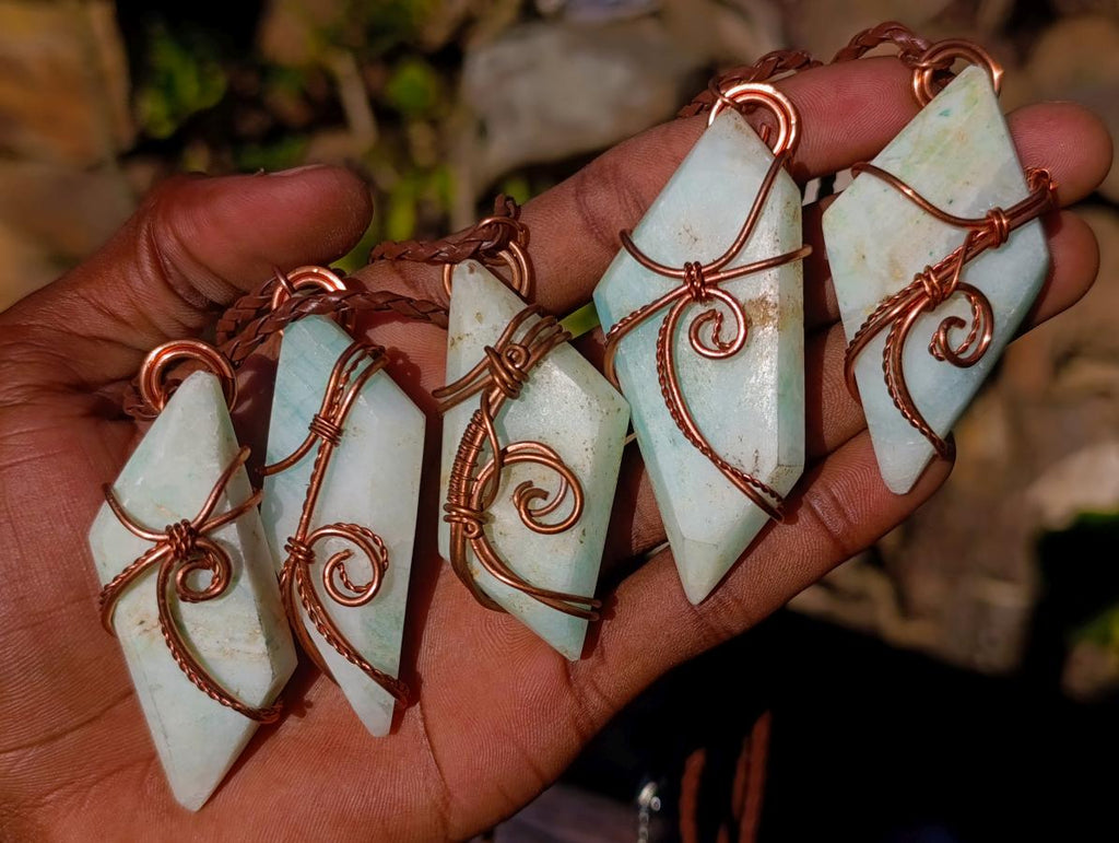 Hand Made Blue Smithsonite Copper Wire Wrapped Stone Necklaces x 12 From Congo - Toprock Gemstones and Minerals 