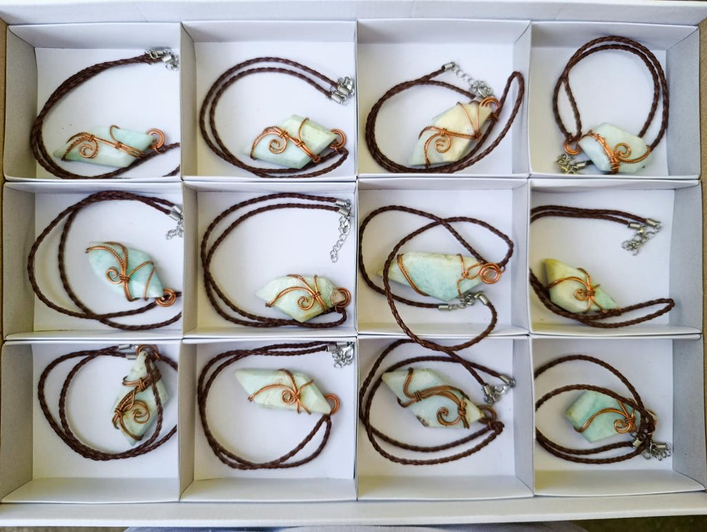 Hand Made Blue Smithsonite Copper Wire Wrapped Stone Necklaces x 12 From Congo - Toprock Gemstones and Minerals 