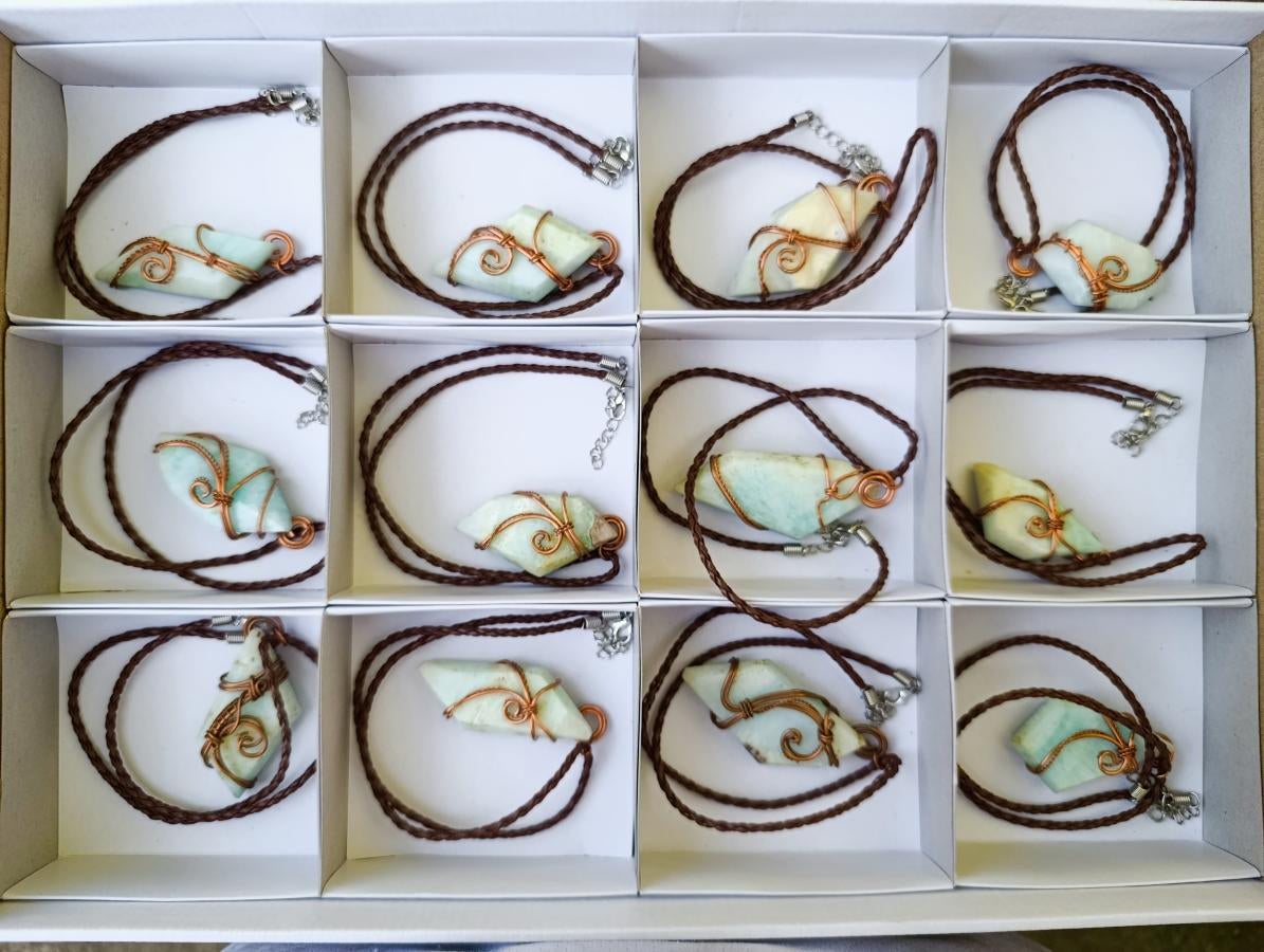 Hand Made Blue Smithsonite Copper Wire Wrapped Stone Necklaces x 12 From Congo - Toprock Gemstones and Minerals 