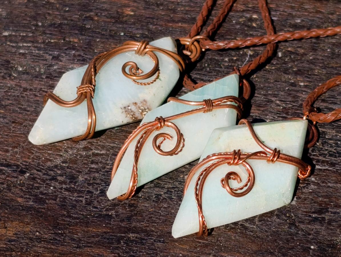 Hand Made Blue Smithsonite Copper Wire Wrapped Stone Necklaces x 12 From Congo - Toprock Gemstones and Minerals 