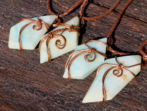 Hand Made Blue Smithsonite Copper Wire Wrapped Stone Necklaces x 12 From Congo - Toprock Gemstones and Minerals 