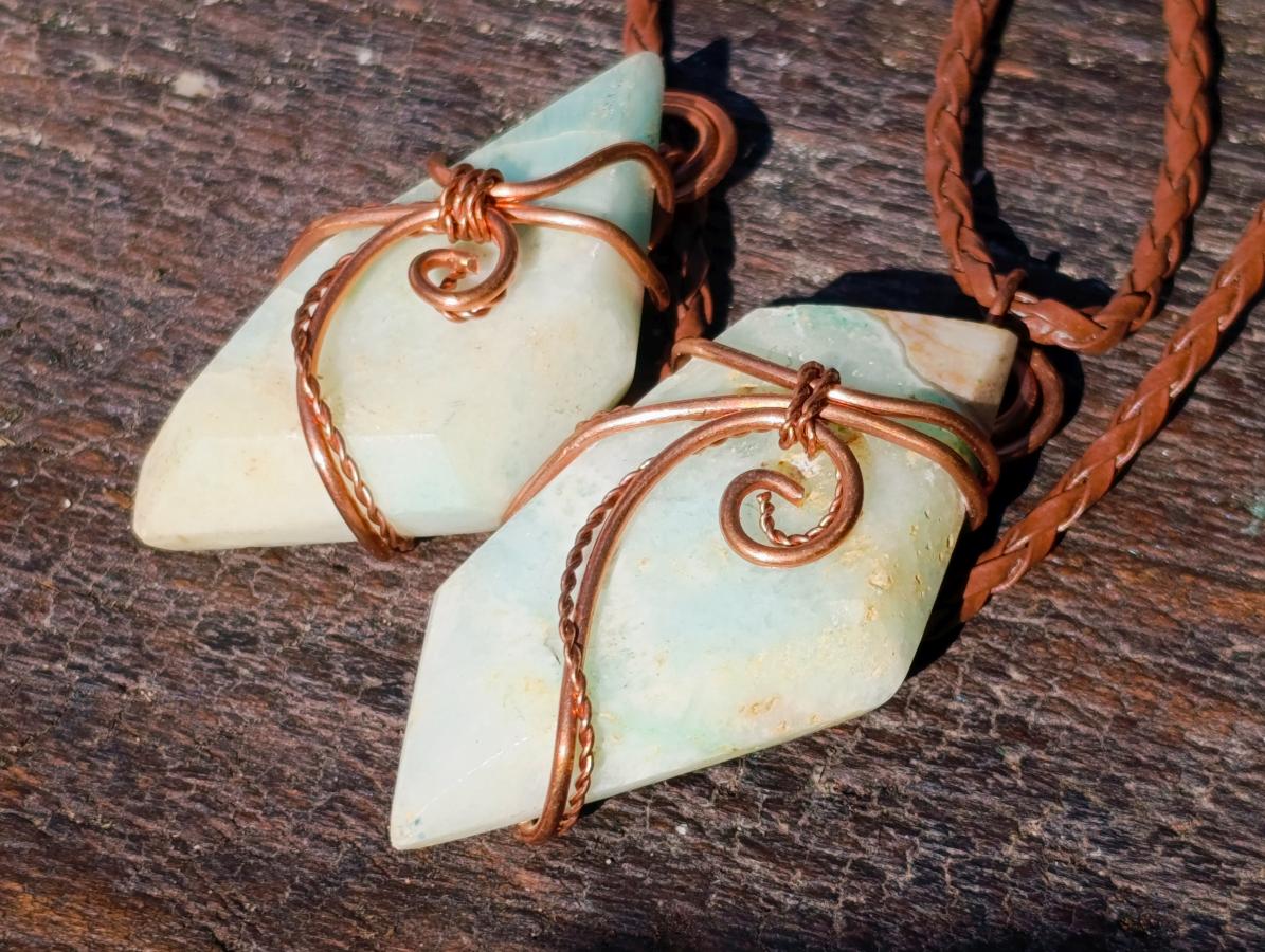 Hand Made Blue Smithsonite Copper Wire Wrapped Stone Necklaces x 12 From Congo - Toprock Gemstones and Minerals 