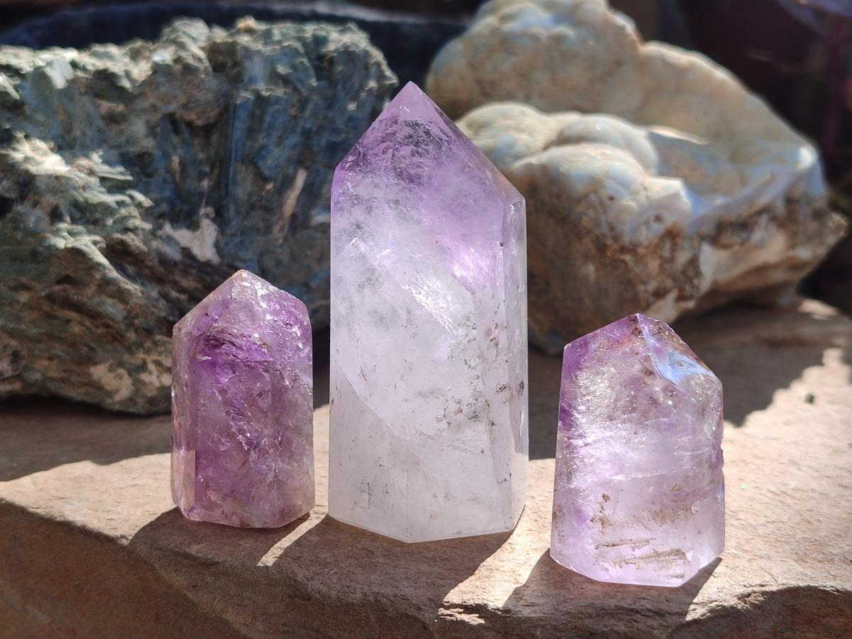 Polished Window Amethyst Crystals x 12 From Akansobe, Madagascar - Toprock Gemstones and Minerals 