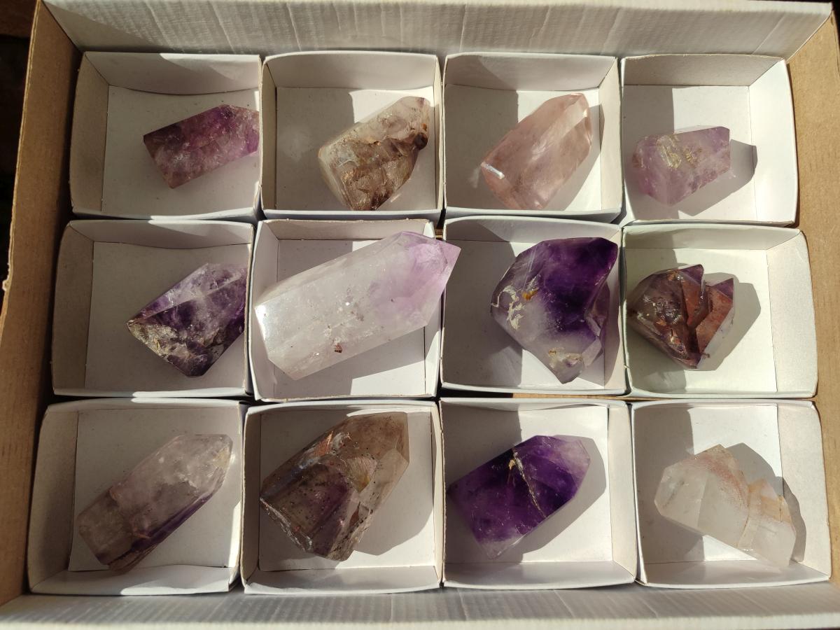 Polished Window Amethyst Crystals x 12 From Akansobe, Madagascar - Toprock Gemstones and Minerals 
