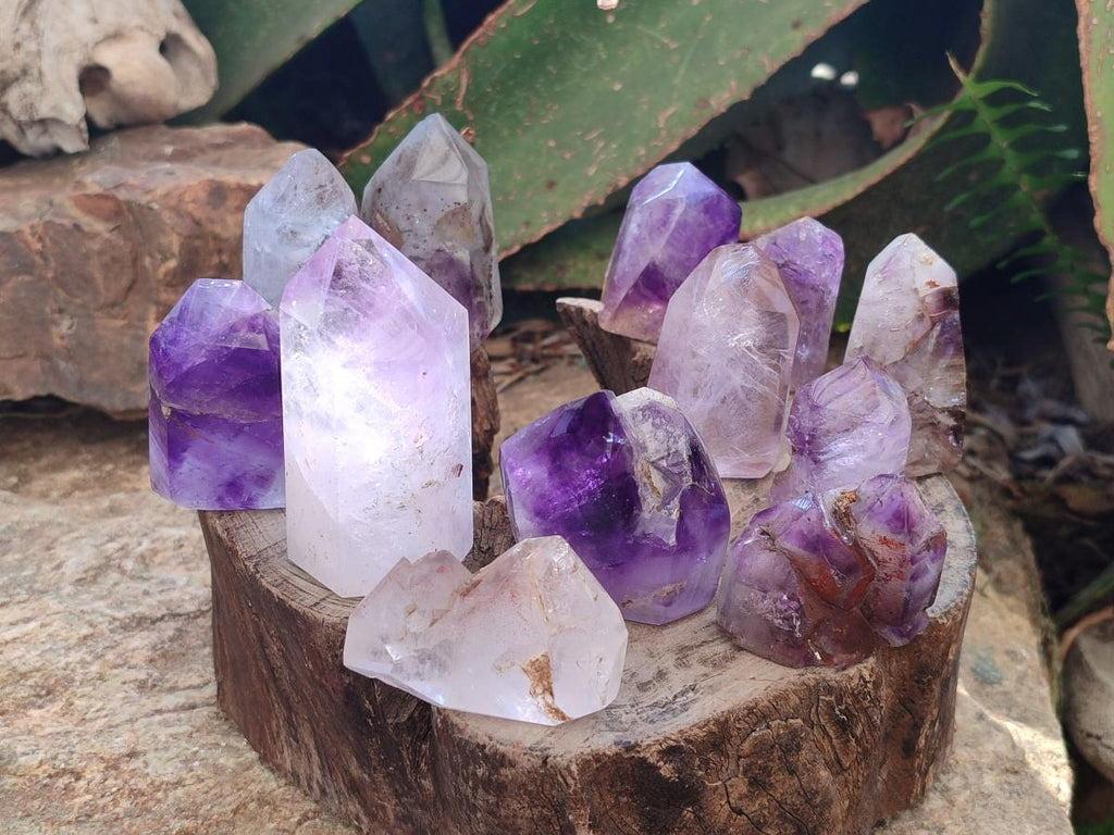 Polished Window Amethyst Crystals x 12 From Akansobe, Madagascar - Toprock Gemstones and Minerals 