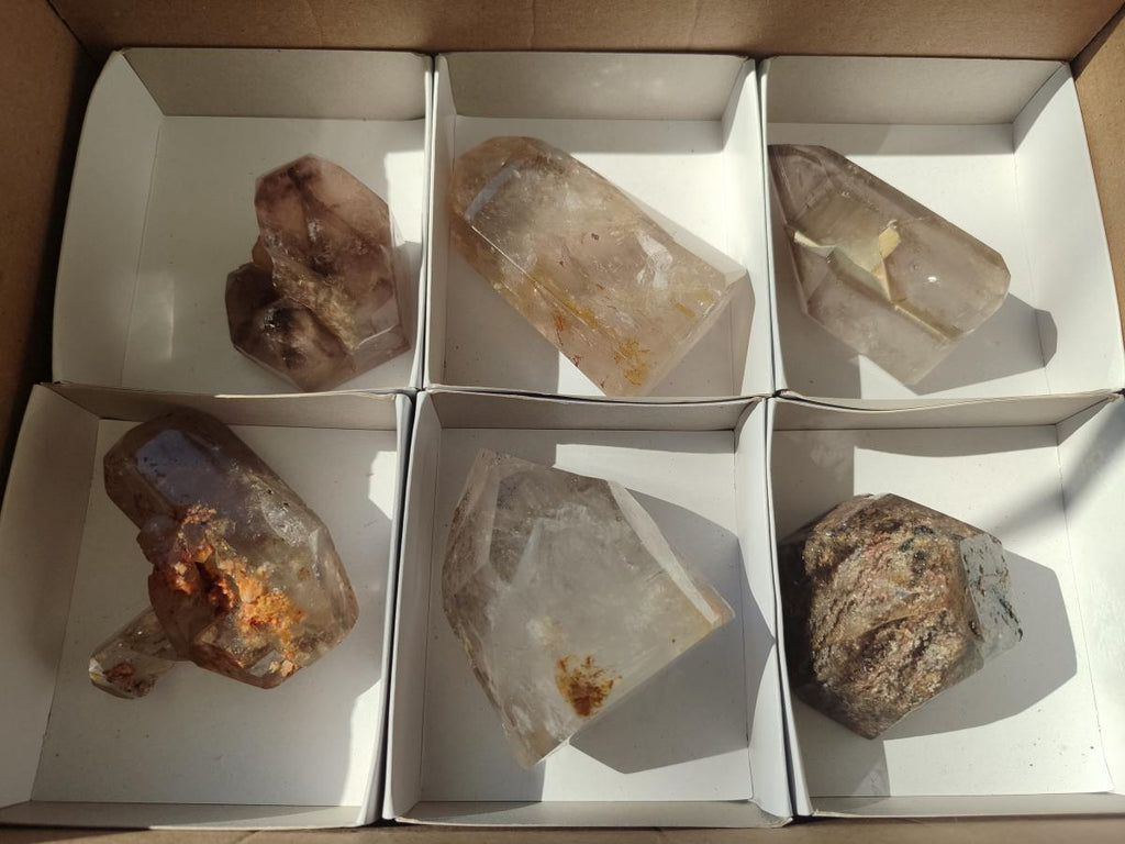 Polished Mix of Quartz Crystals with Inclusions x 6 From Madagascar - Toprock Gemstones and Minerals 