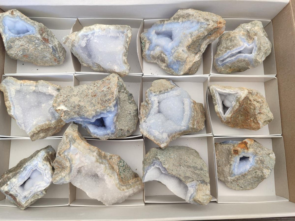 Natural Blue Lace Agate Specimens x 12 From Nsanje, Malawi - Toprock Gemstones and Minerals 