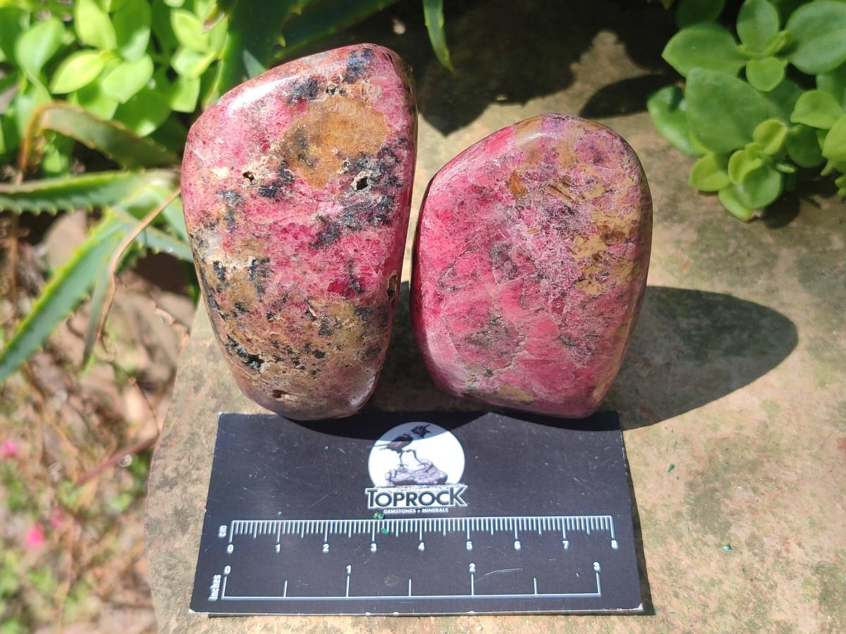 Polished Rhodonite Standing Display Pieces and Free Forms x 4 From Rhusinga, Zimbabwe - Toprock Gemstones and Minerals 