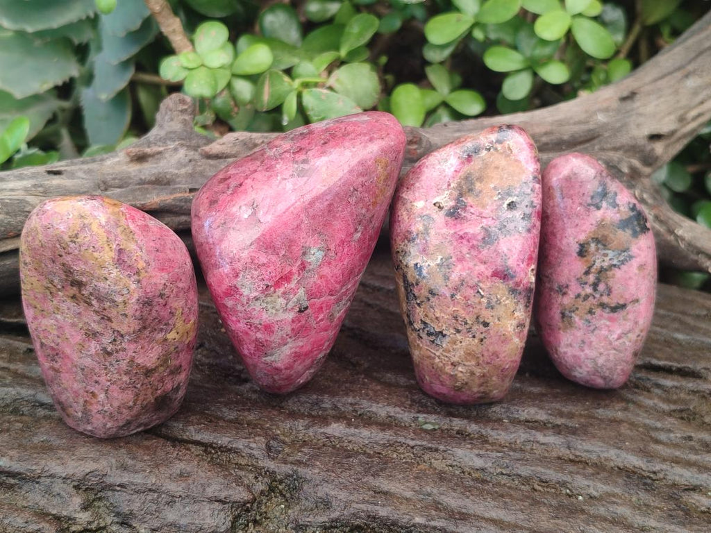 Polished Rhodonite Standing Display Pieces and Free Forms x 4 From Rhusinga, Zimbabwe - Toprock Gemstones and Minerals 