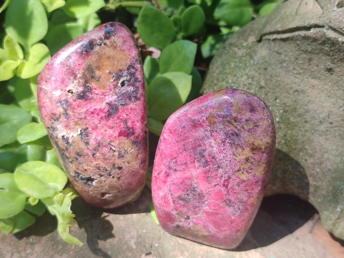 Polished Rhodonite Standing Display Pieces and Free Forms x 4 From Rhusinga, Zimbabwe - Toprock Gemstones and Minerals 